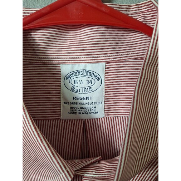 Brooks Brothers Regent 16.5 34  Non Iron All Cotton Candy Cane Stripe Red White - Picture 3 of 6